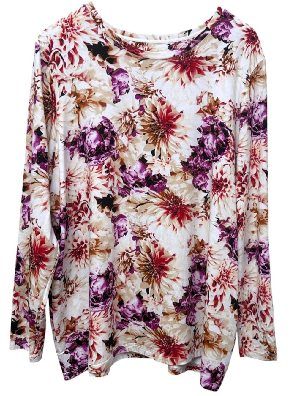 Chicos Long Sleeve Floral Tee Size XXL Purple Red Flowers Womens Top